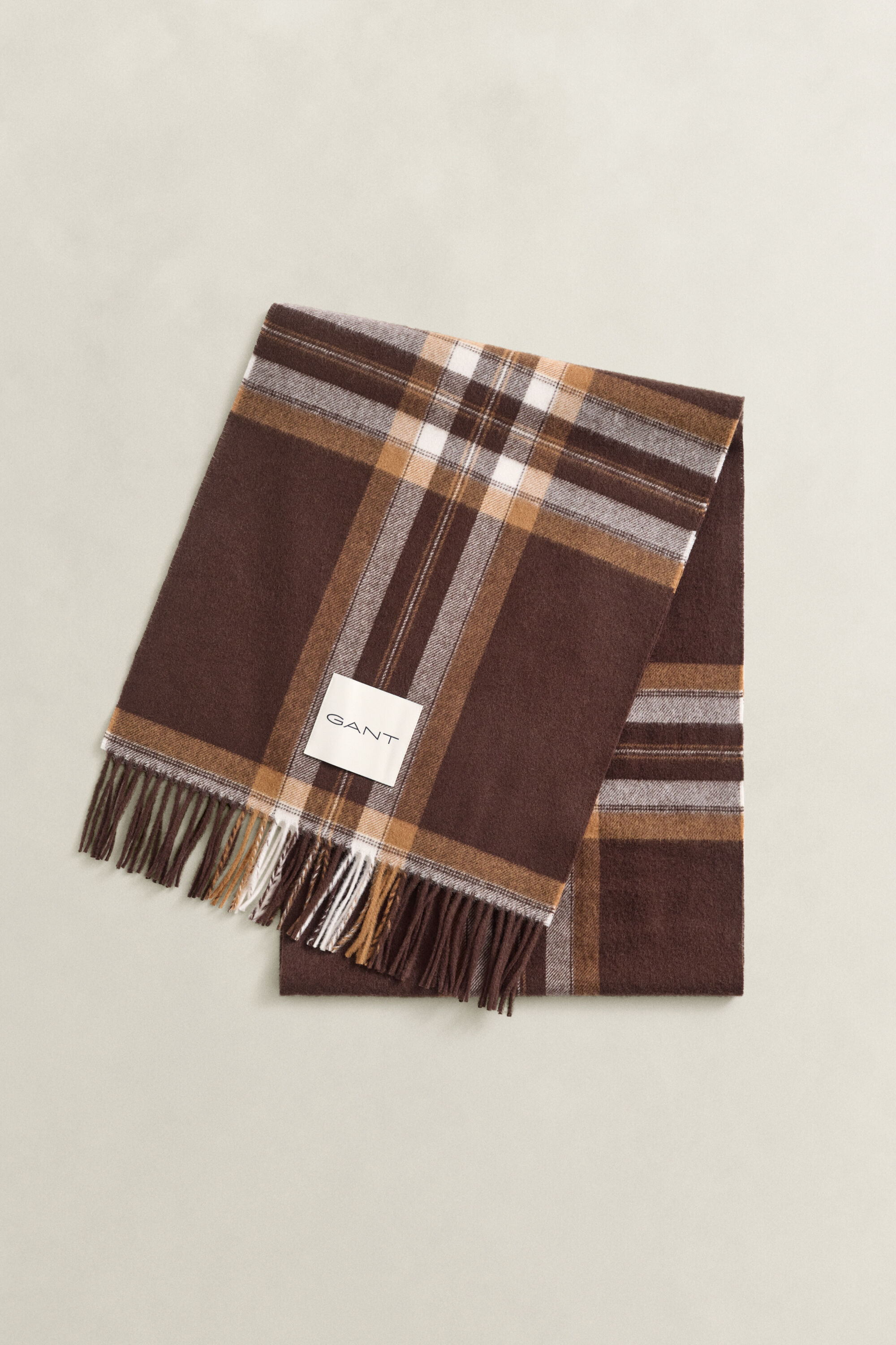 Tartan Wool Scarf — DEEP BROWN
