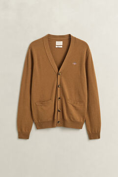 Lambswool V-Neck Cardigan — CARAMEL BROWN 1