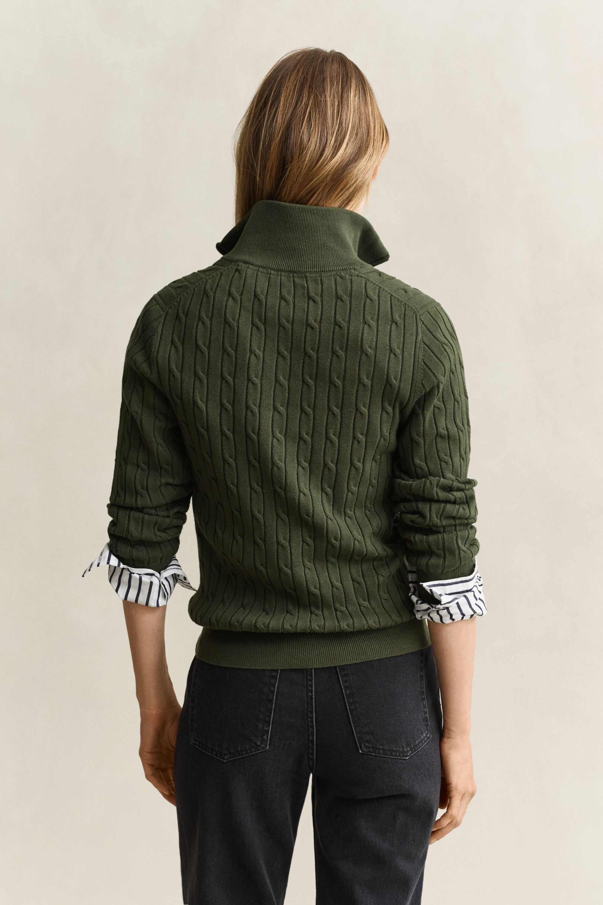 Stretch Cable Knit Half-Zip Sweater