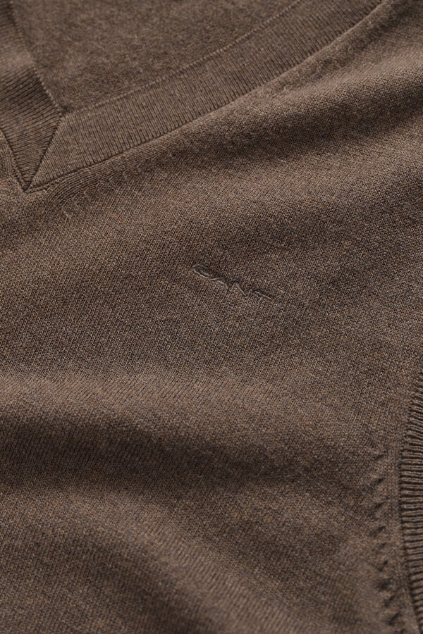 Cotton Wool V-Neck Vest — BROWN MELANGE