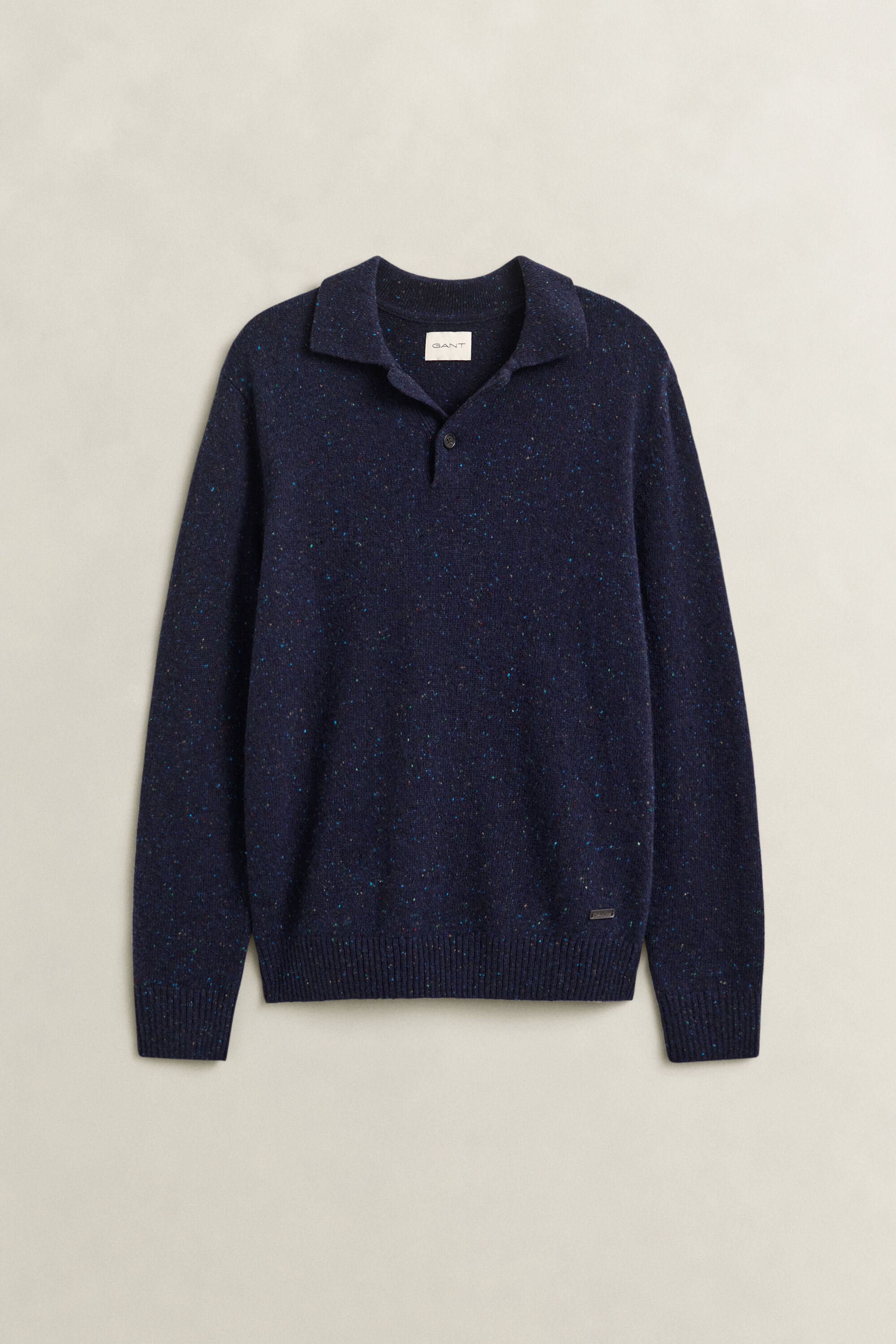 Wool Blend Nepps Polo Sweater