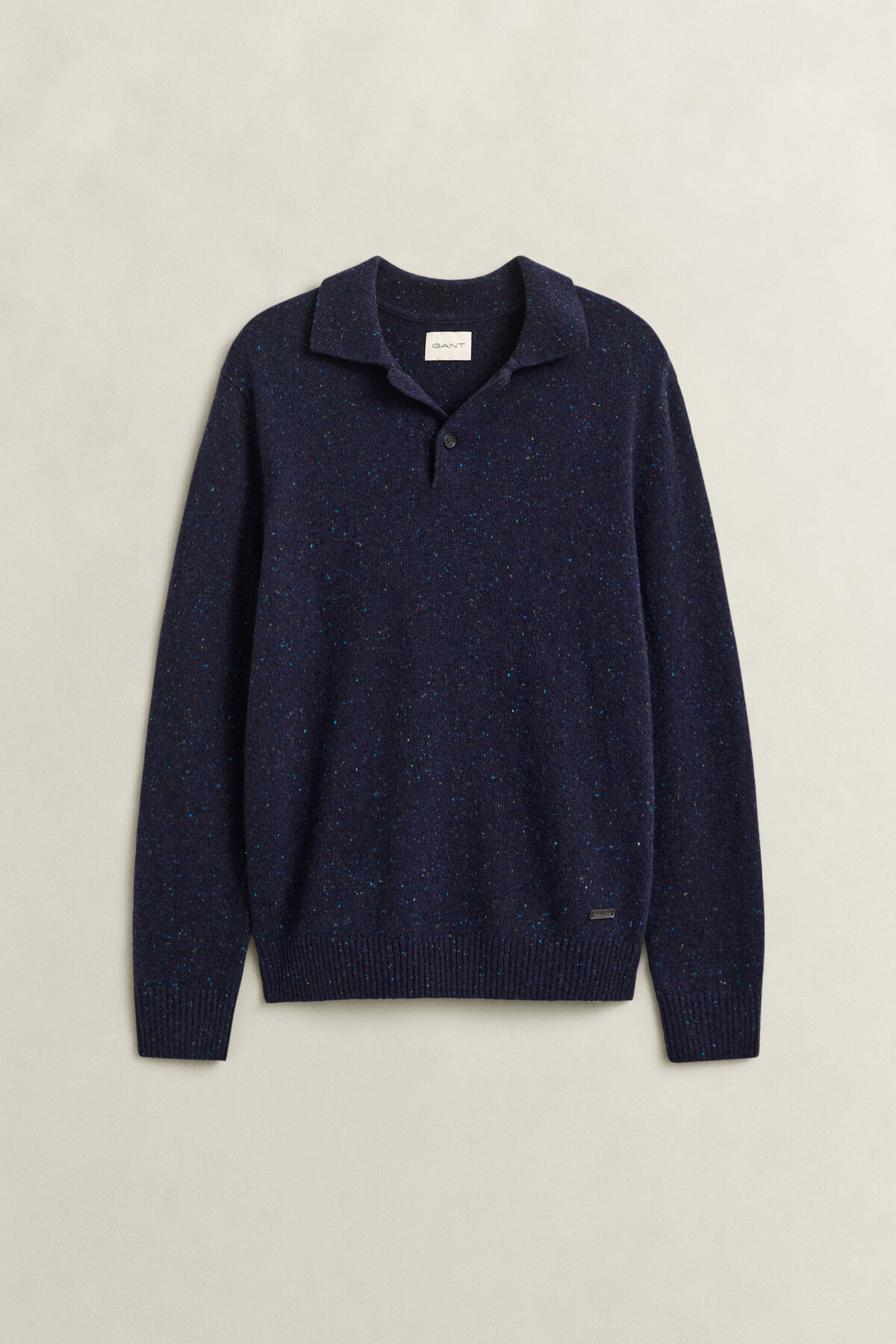 Wool Blend Nepps Polo Sweater — EVENING BLUE
