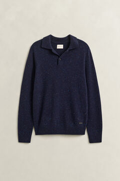 Wool Blend Nepps Polo Sweater — EVENING BLUE 1