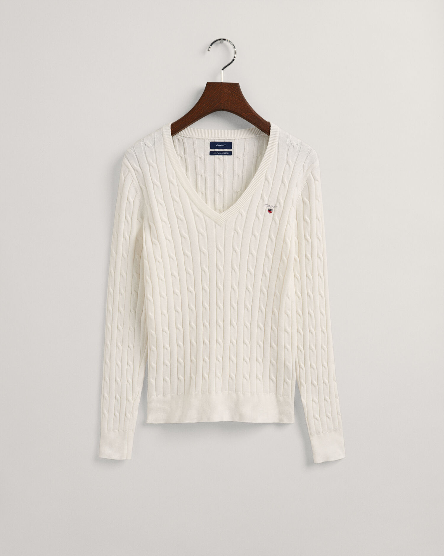 Stretch Cotton Cable V-Neck Sweater - GANT