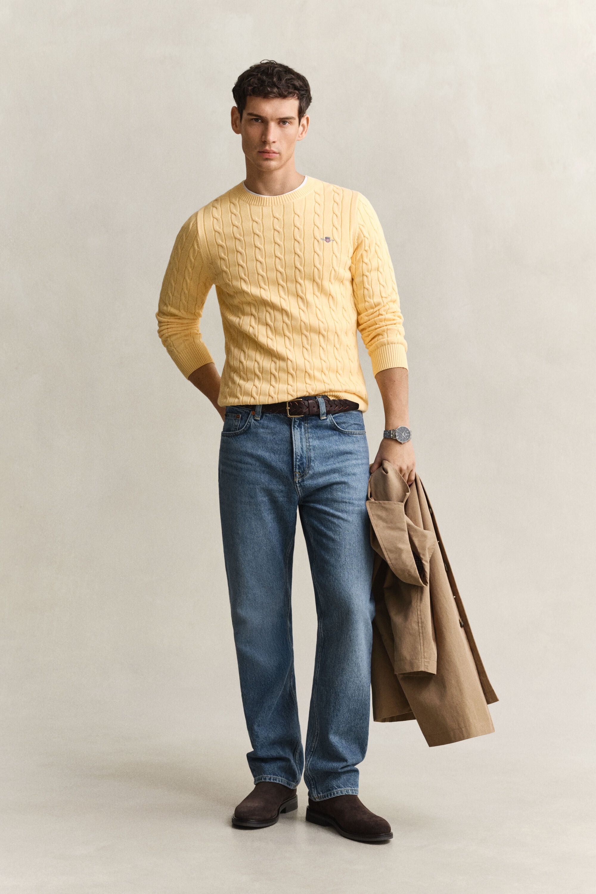 Cotton Cable Knit Crew Neck Sweater