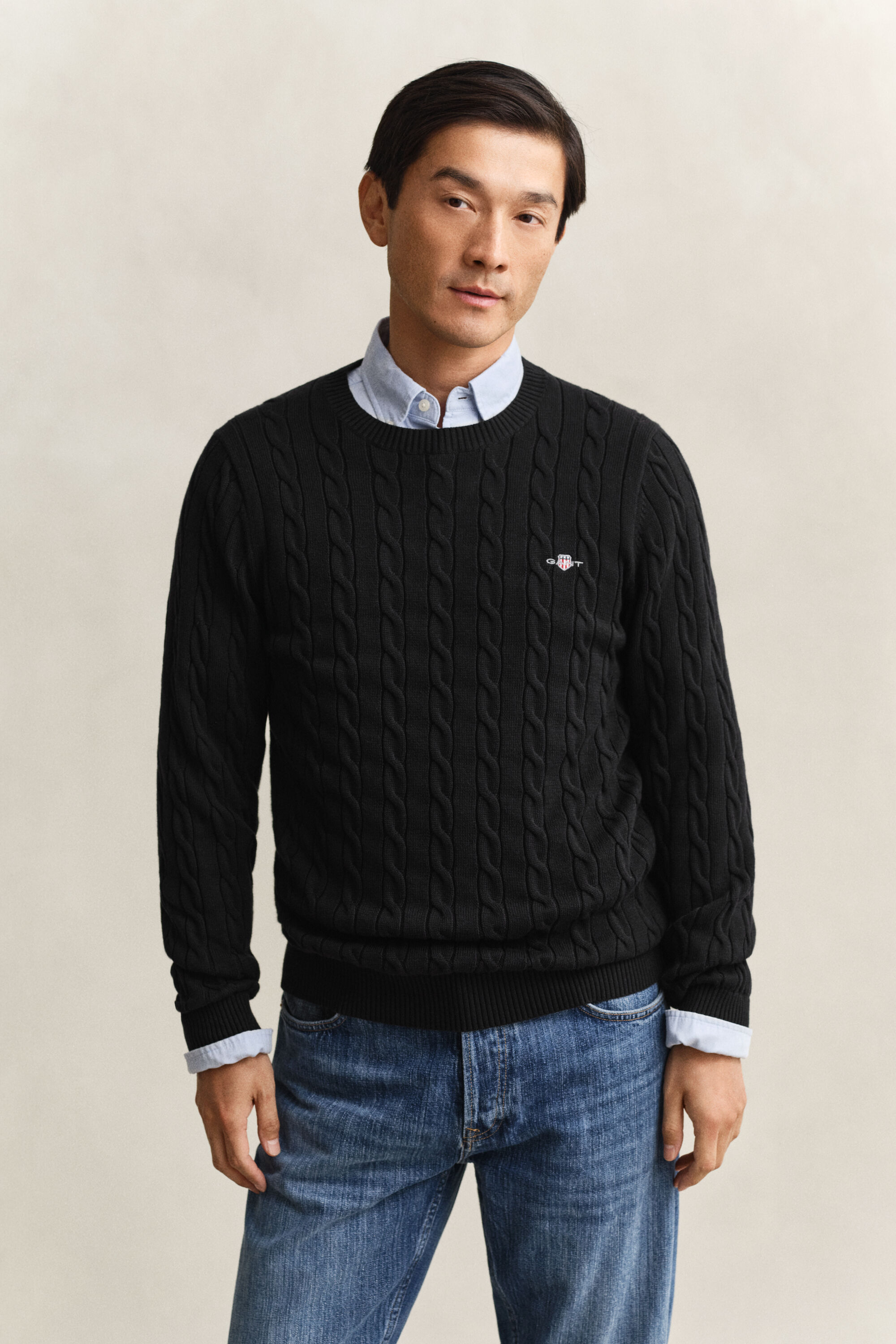 Cotton Cable Knit Crew Neck Sweater