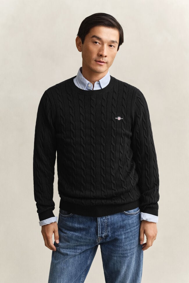 Cotton Cable Knit Crew Neck Sweater