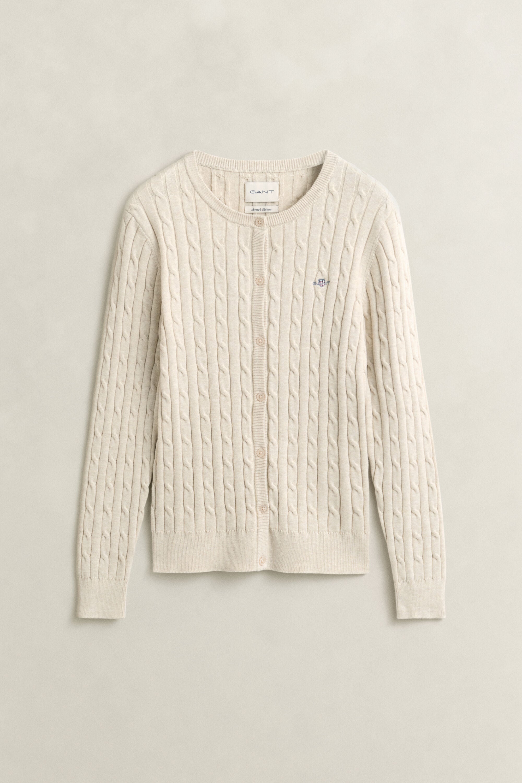 Stretch Cotton Cable Knit Cardigan