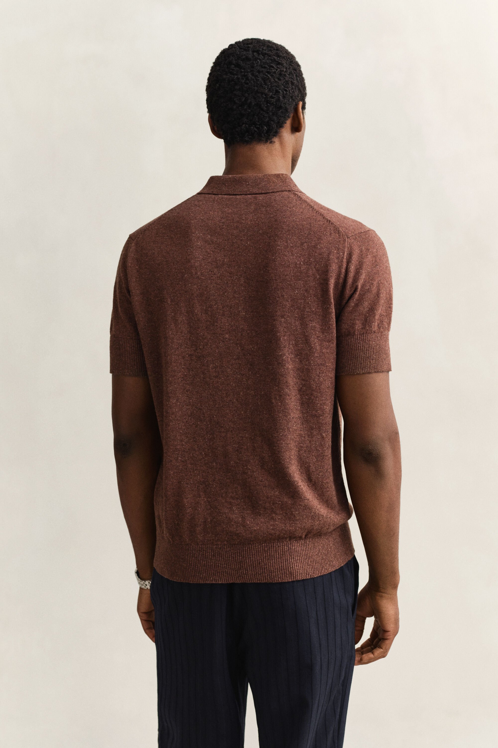 Slub Cotton Blend Short Sleeve Polo Sweater