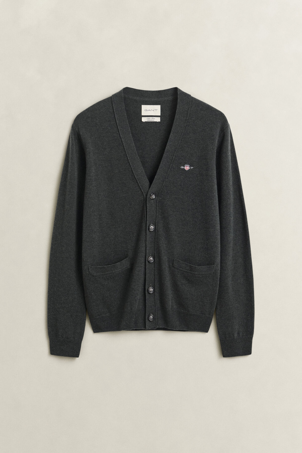 Lambswool V-Neck Cardigan — DARK MOSS GREEN