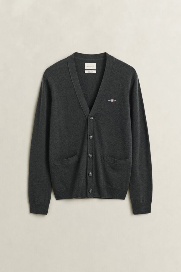 Lambswool V-Neck Cardigan — DARK MOSS GREEN