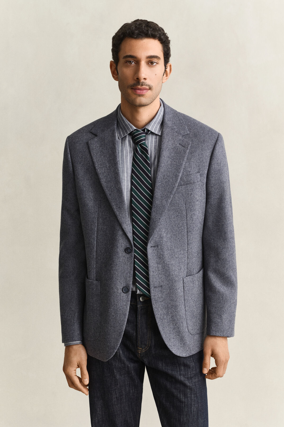 Wool Herringbone Suit Jacket — PERSIAN BLUE