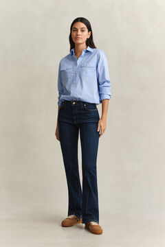 Slim Flared Pintuck Jeans — DARK BLUE BROKEN IN 8