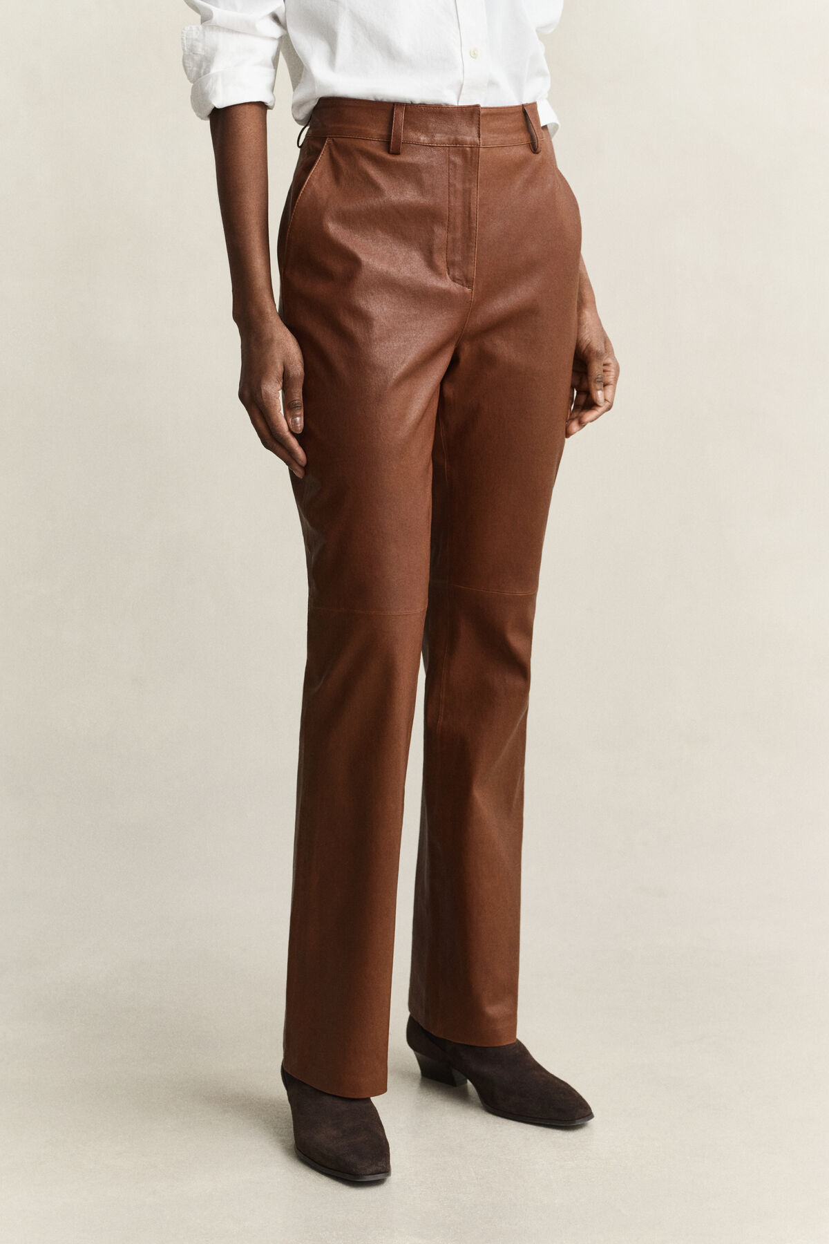 Flared Leather Pants — MAHOGANY BROWN