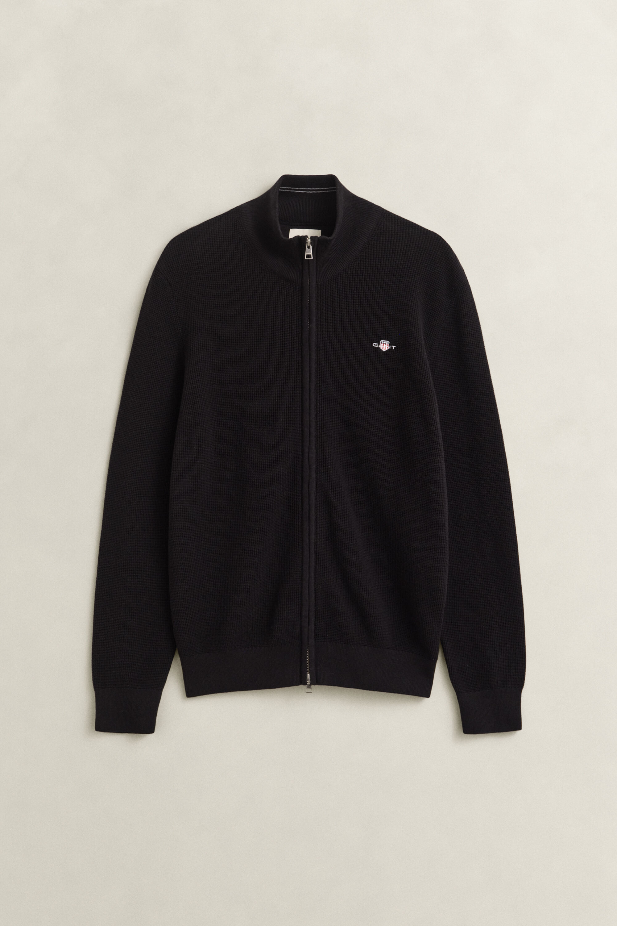 Textured Cotton Zip Cardigan
