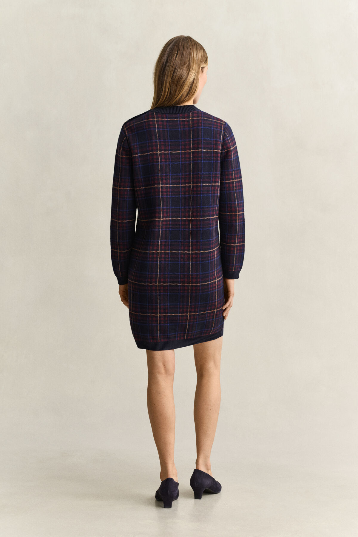 Knitted Check Dress — EVENING BLUE
