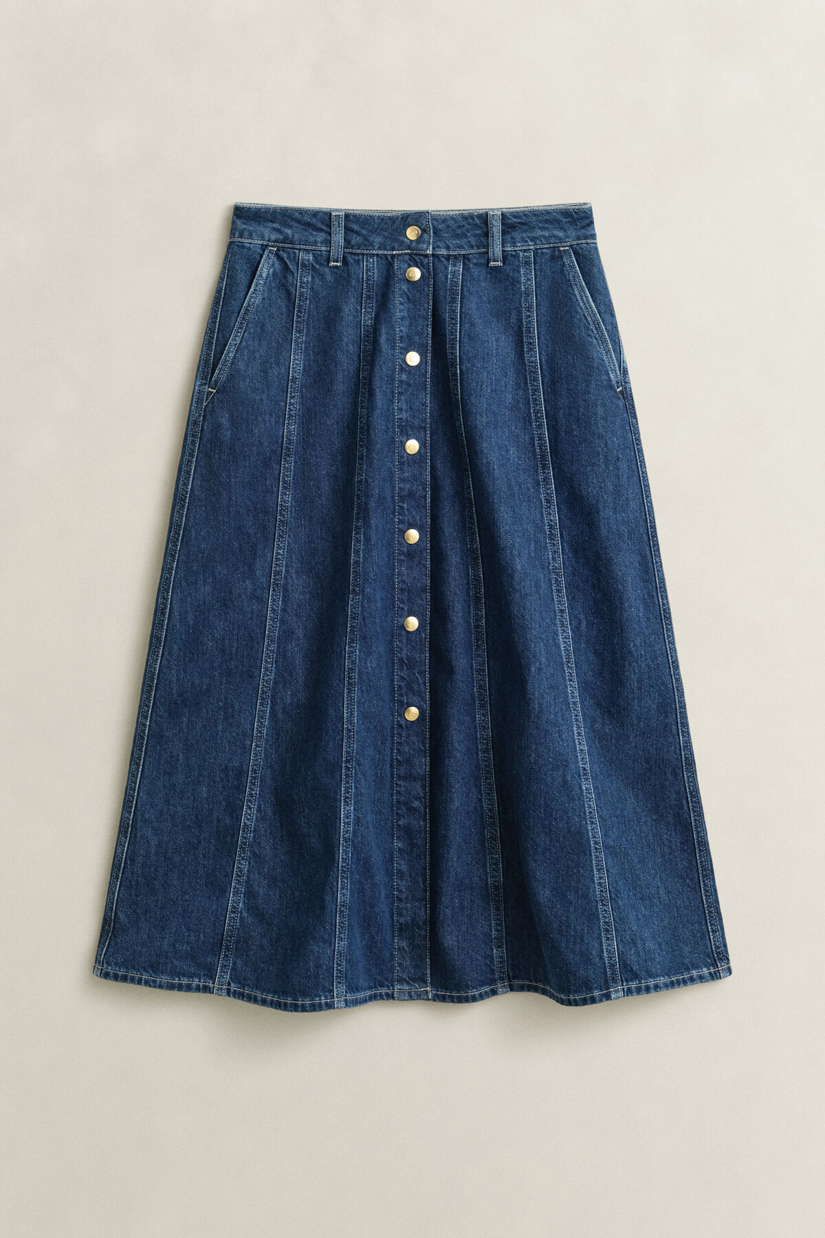 Flared Denim Skirt — DARK BLUE WORN IN