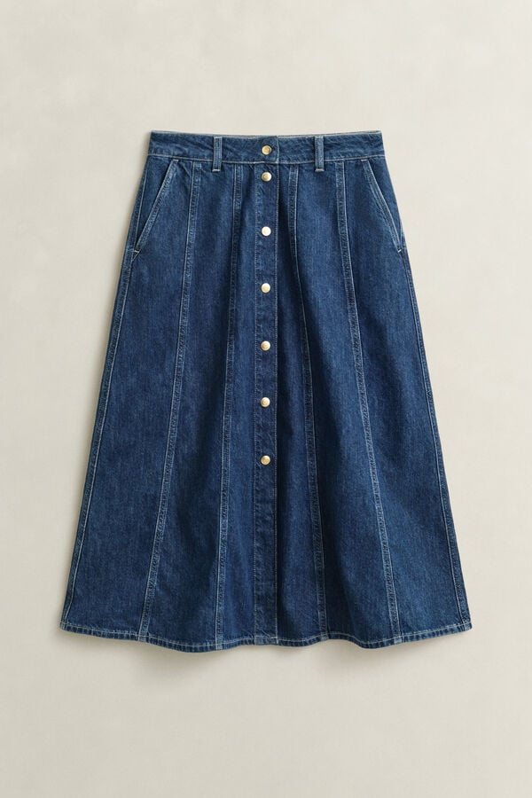 Flared Denim Skirt — DARK BLUE WORN IN