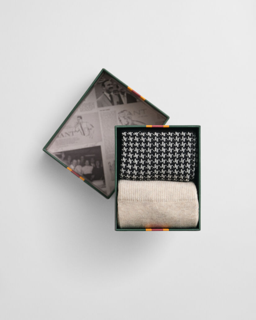 2-Pack Houndstooth Patterned Socks Gift Box