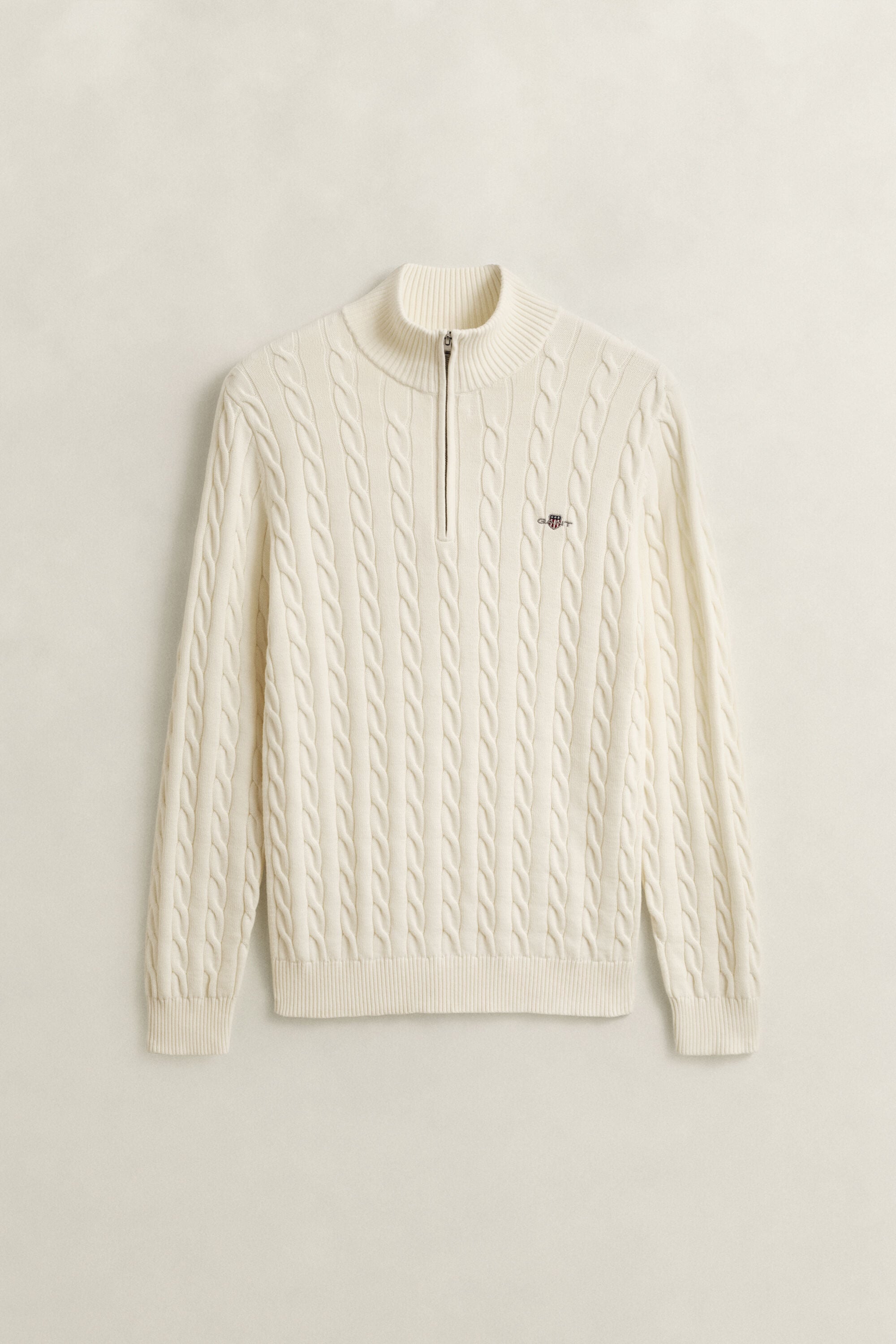 Cotton Cable Knit Half-Zip Sweater — CREAM