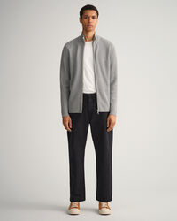 Rib Texture Full-Zip Sweater