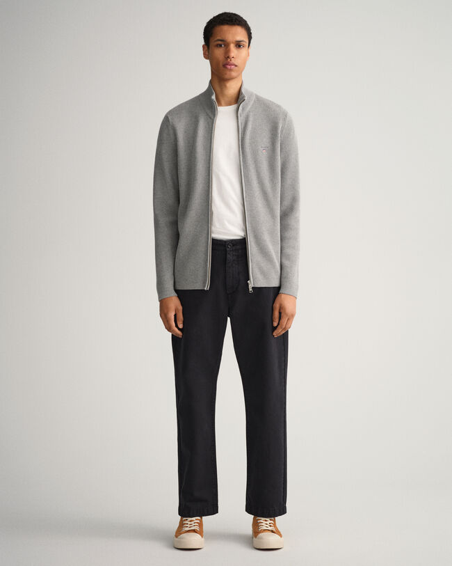 Rib Texture Full-Zip Sweater