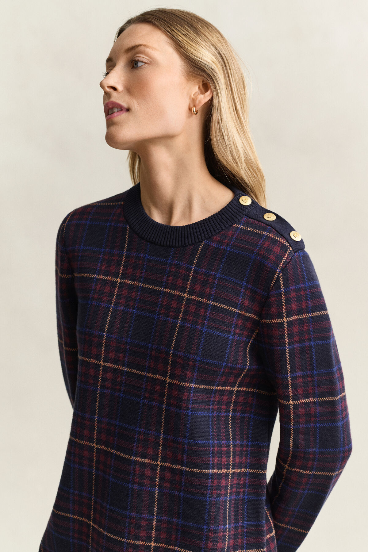 Knitted Check Dress — EVENING BLUE