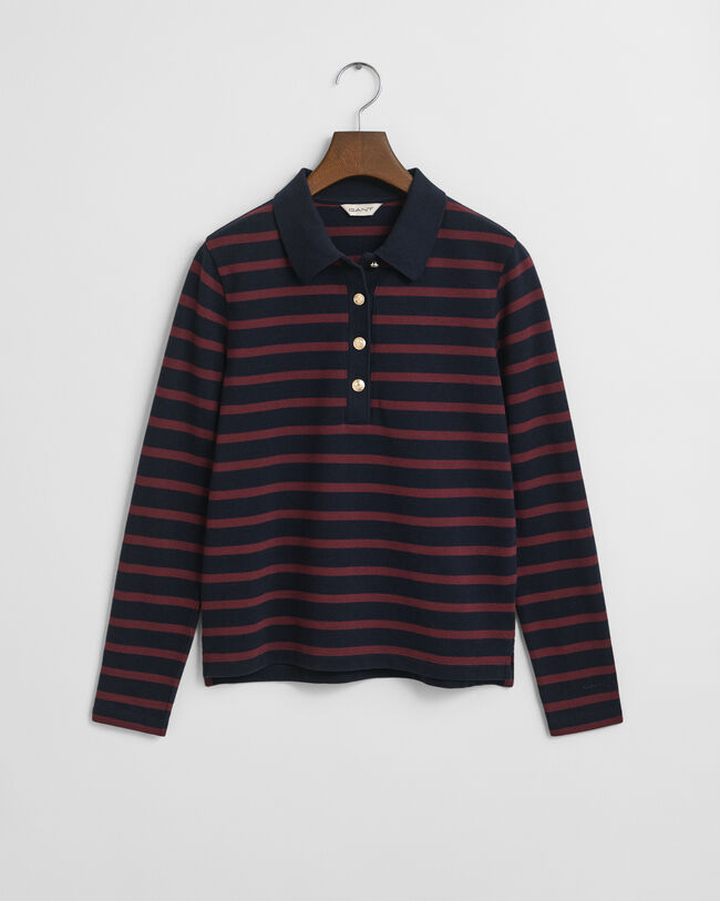 Breton Striped Long Sleeve Piqué Polo Shirt