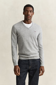 Lambswool V-Neck Sweater — GREY MELANGE 4