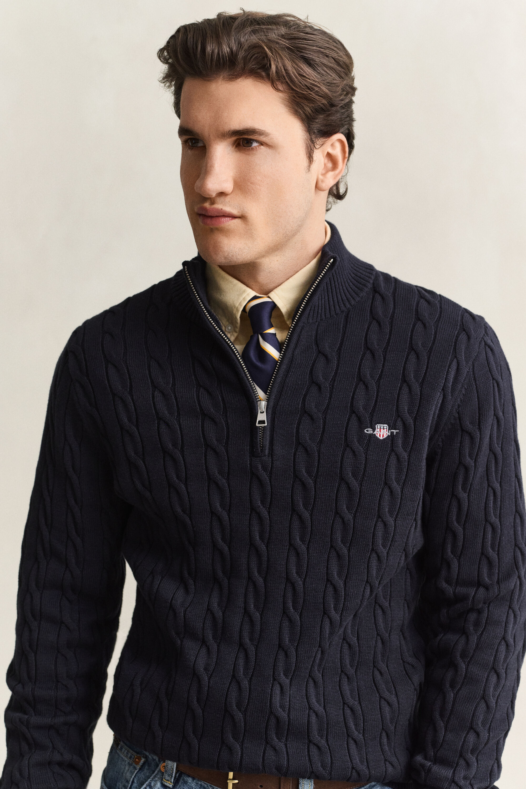 Cotton Cable Knit Half-Zip Sweater