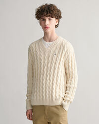 Teens Shield Cable Knit V-Neck Sweater