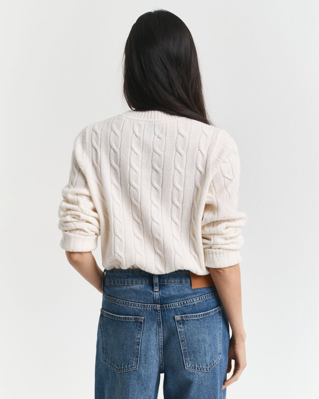 Lambswool Cable Knit Crew Neck Sweater