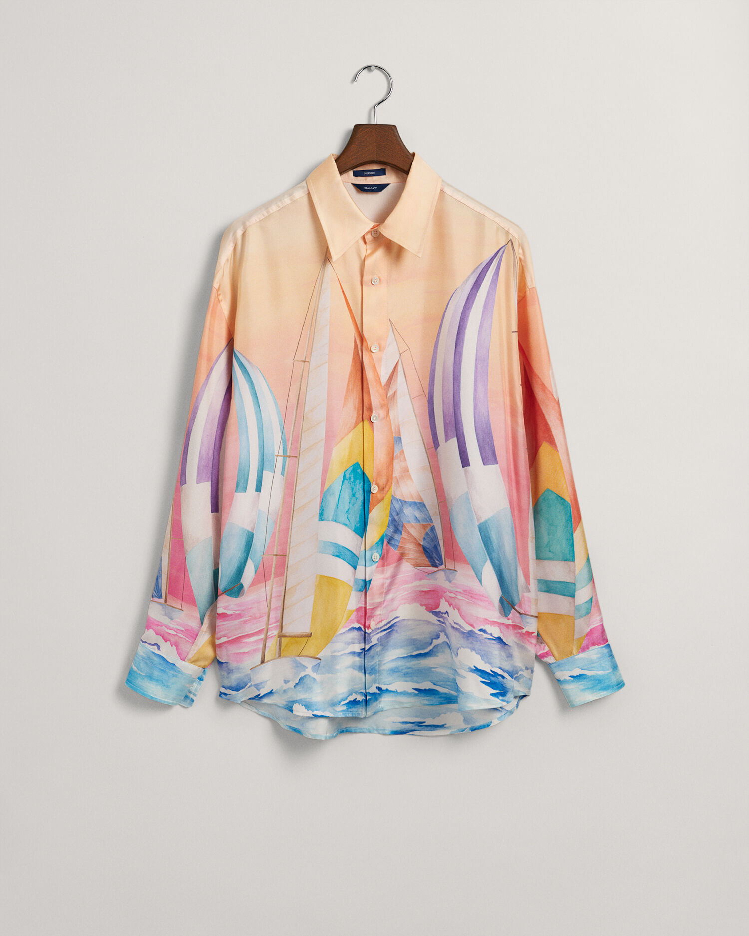 Oversized Sailing Print Silk Shirt