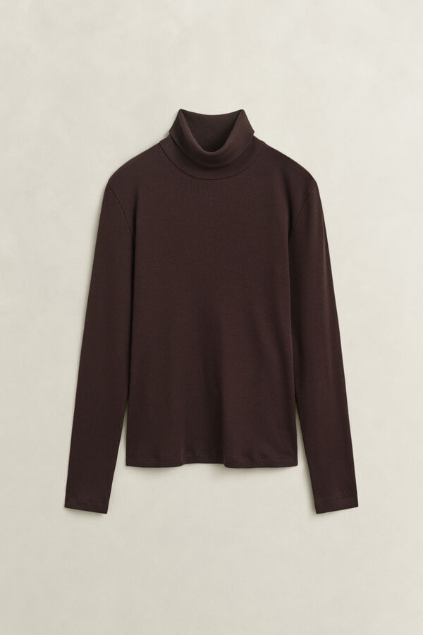Ribbed Turtleneck Top — DEEP BROWN