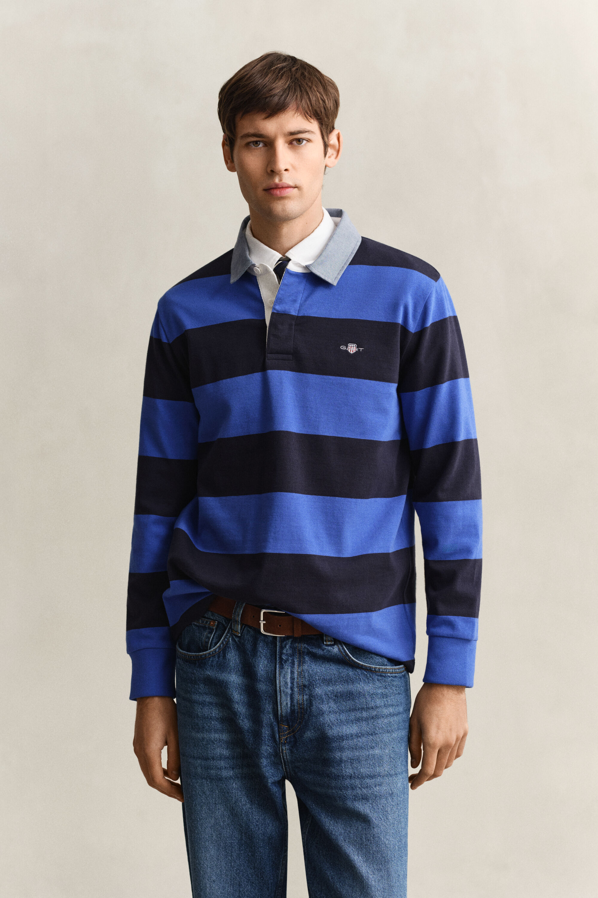 Chambray Collar Striped Heavy Rugger