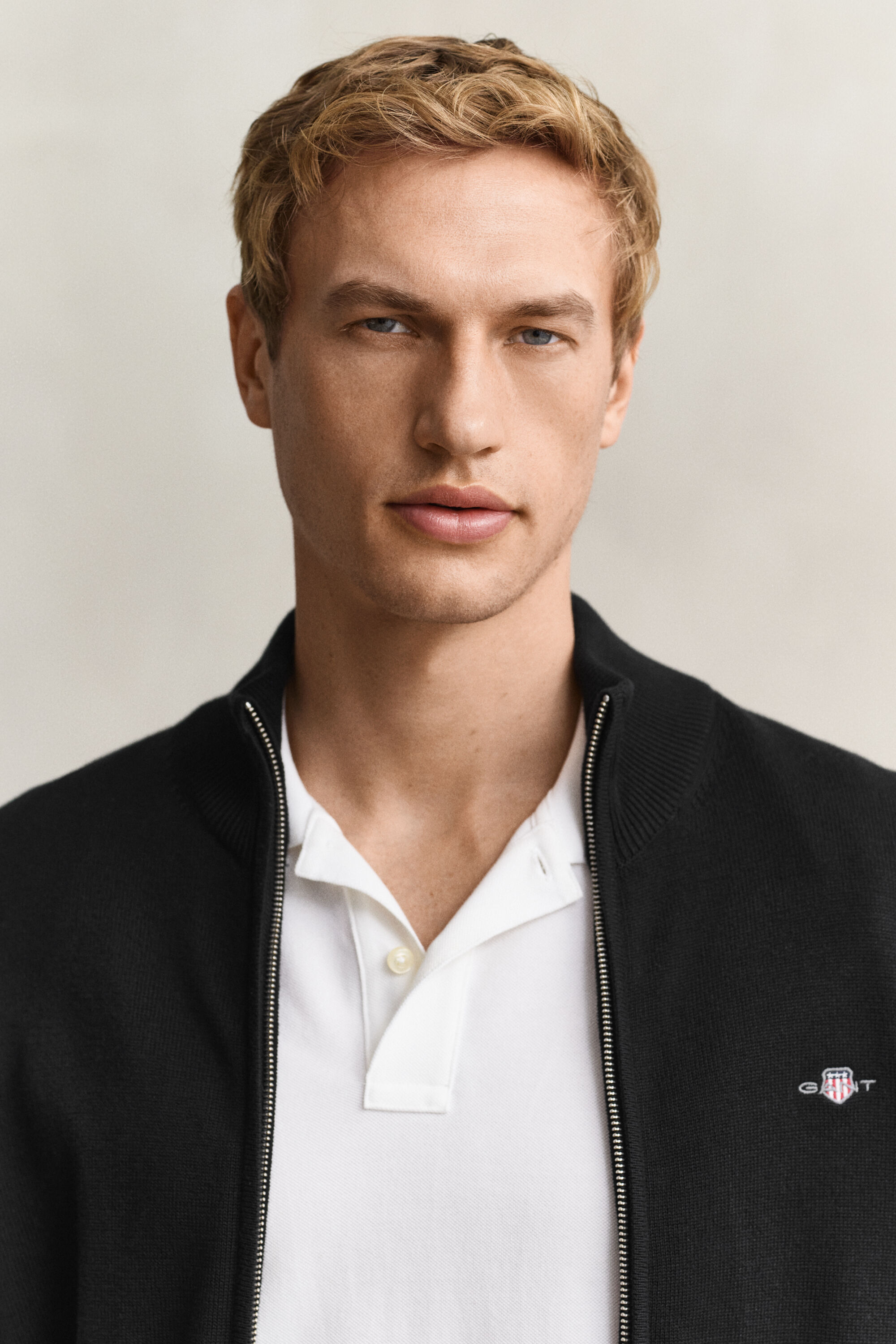 Casual Cotton Zip Cardigan — BLACK