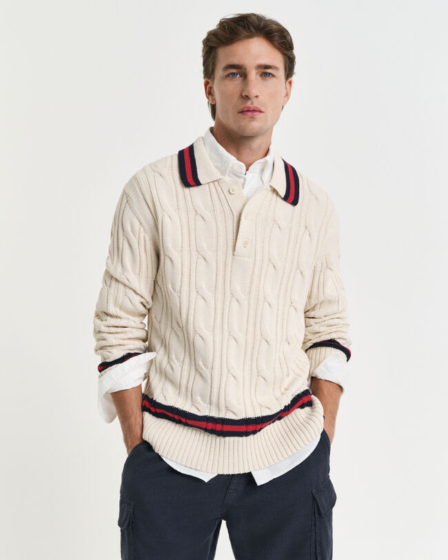 Cable Knit Polo Sweater
