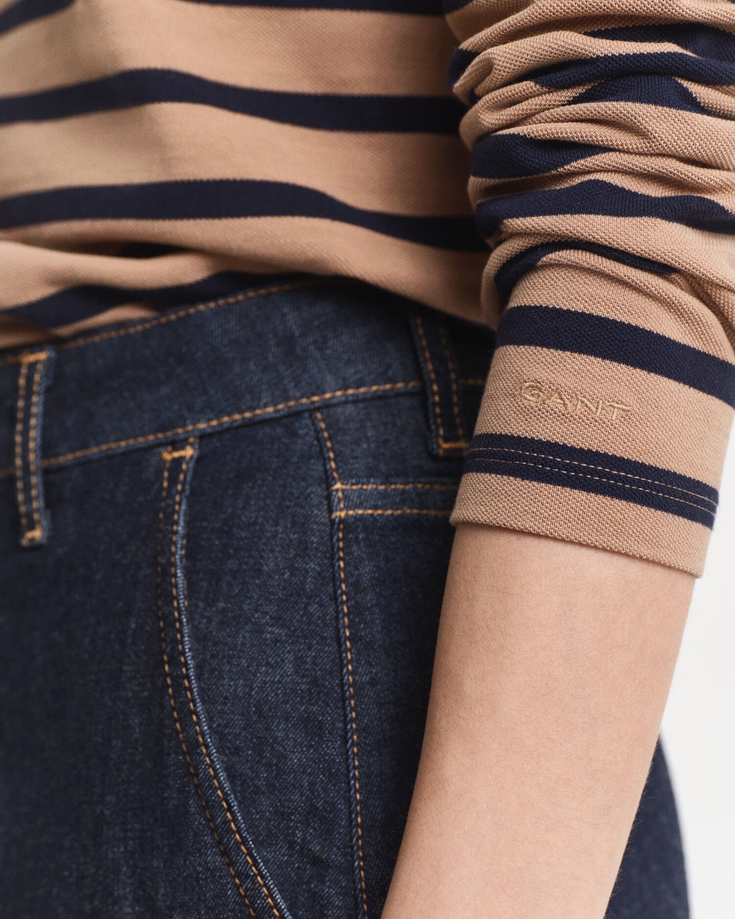 Breton Striped Long Sleeve Piqué Polo Shirt