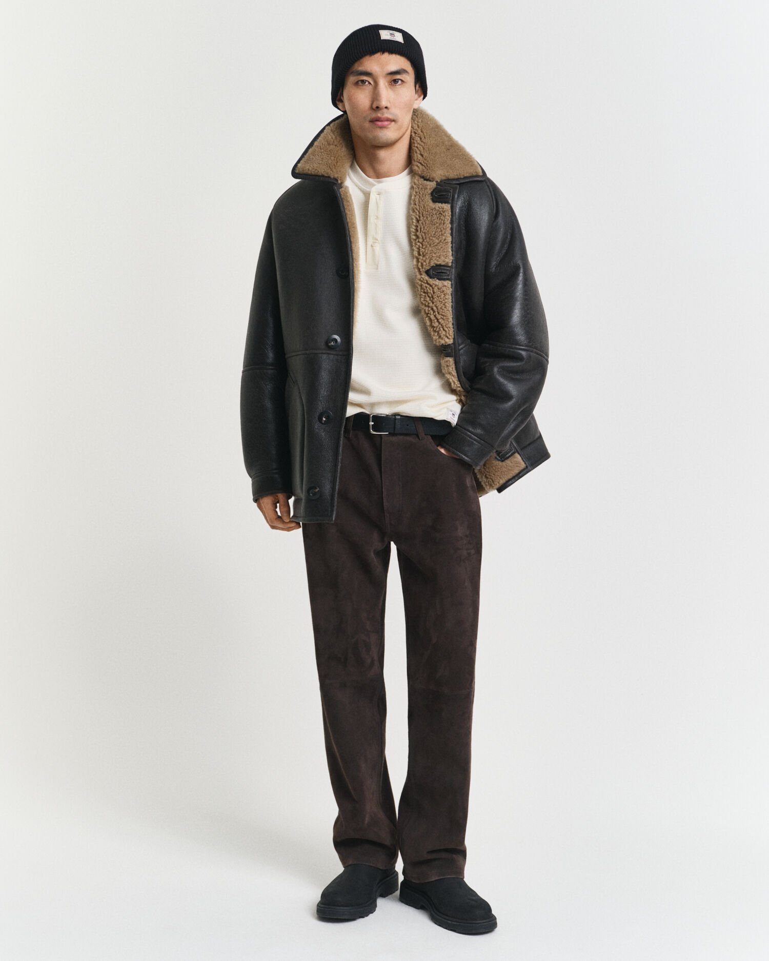 Waffle Textured Long Sleeve Henley T-Shirt