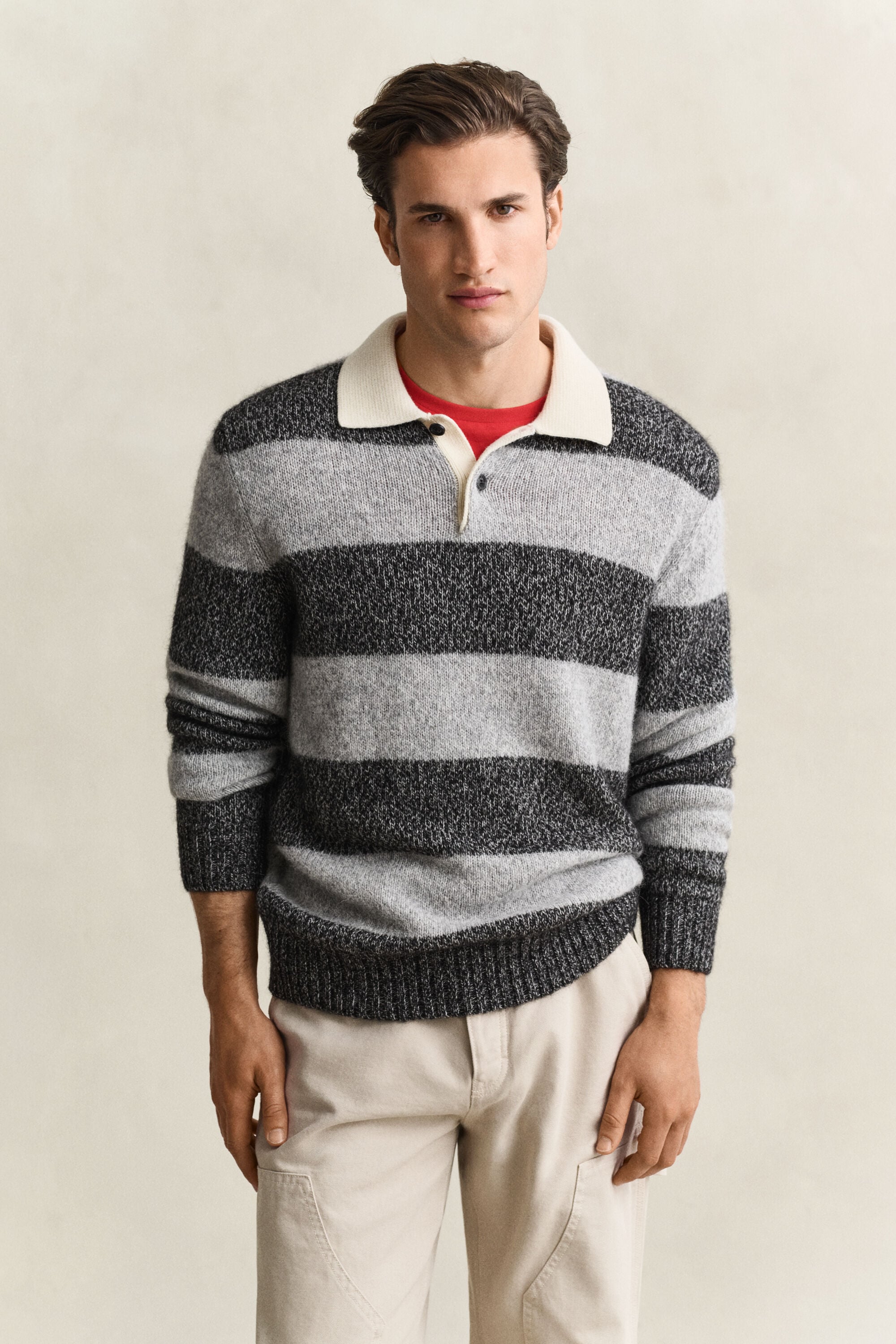 Striped Alpaca Wool Blend Polo Sweater