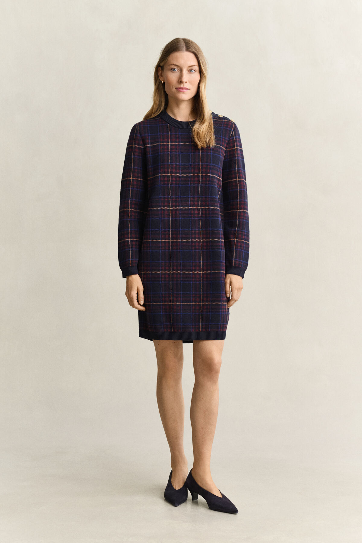 Knitted Check Dress — EVENING BLUE