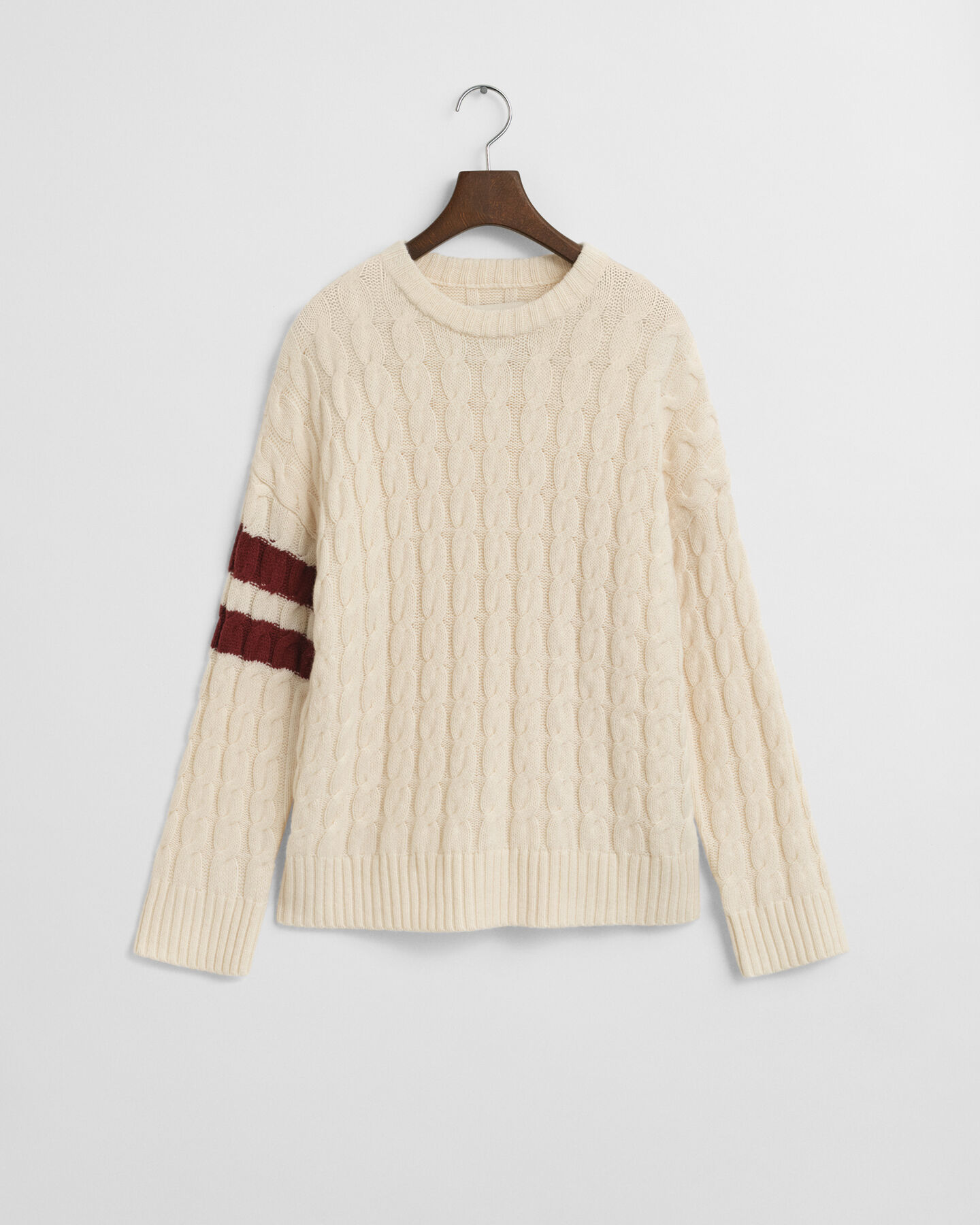 Contrast Striped Cable Knit Crew Neck Sweater