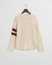 Contrast Striped Cable Knit Crew Neck Sweater