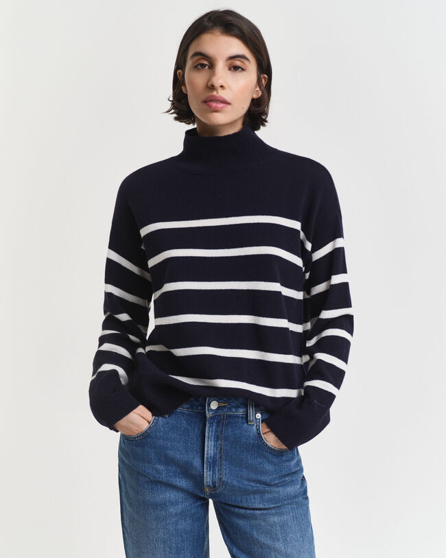 Striped Superfine Lambswool Turtleneck Sweater