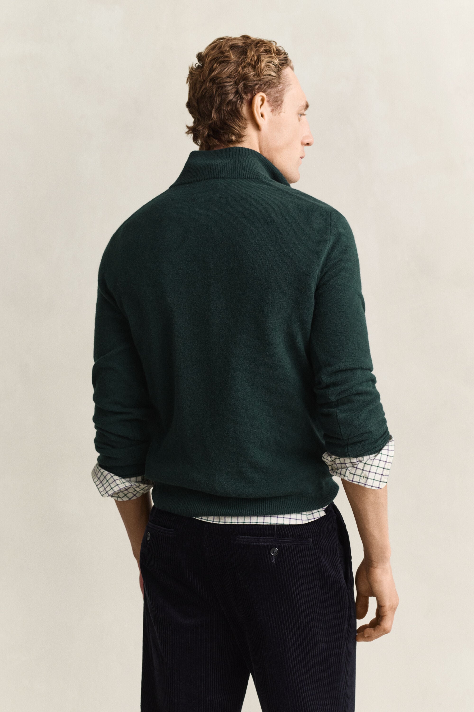 Lambswool Half-Zip Sweater — TARTAN GREEN