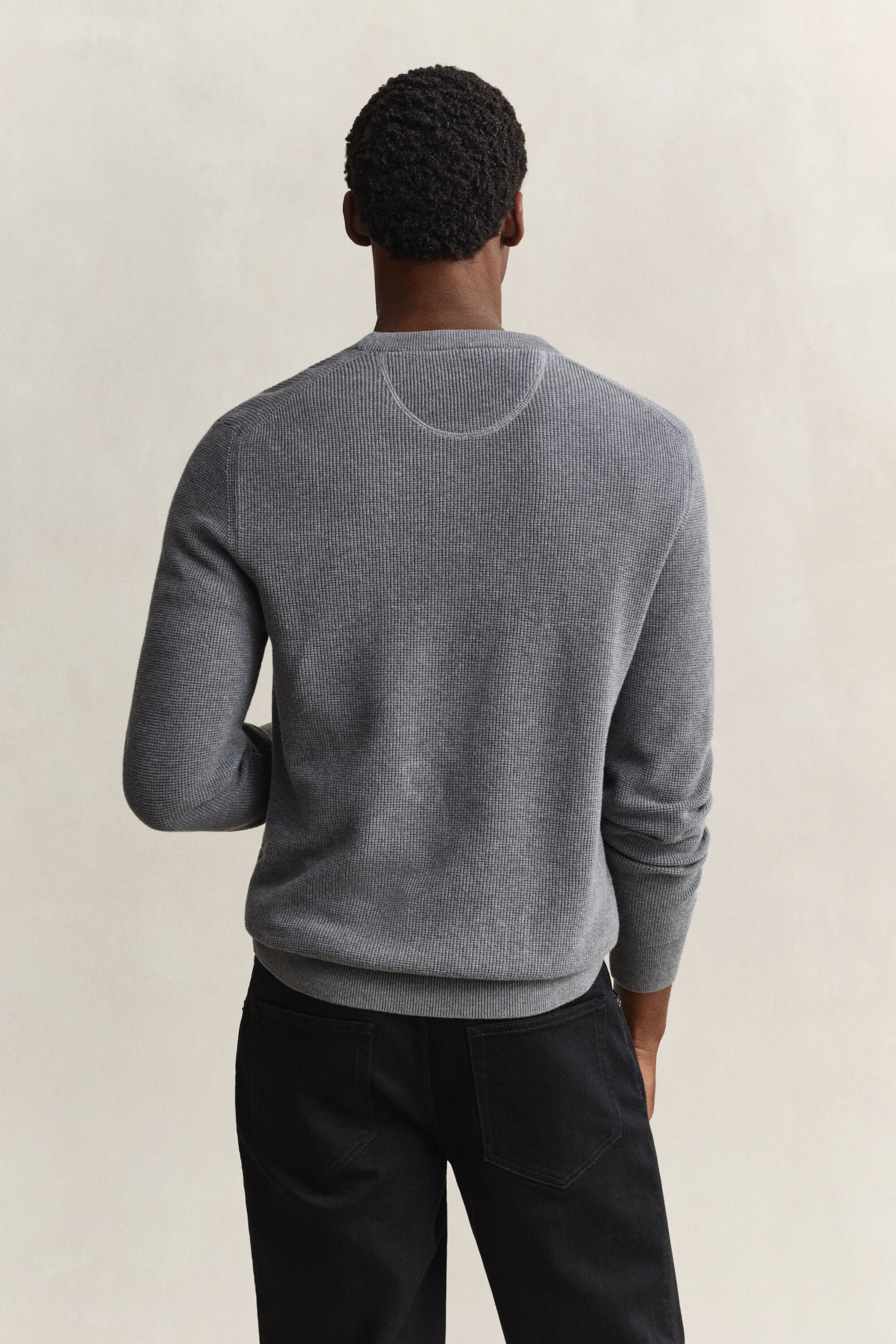 Textured Cotton Crew Neck Sweater
