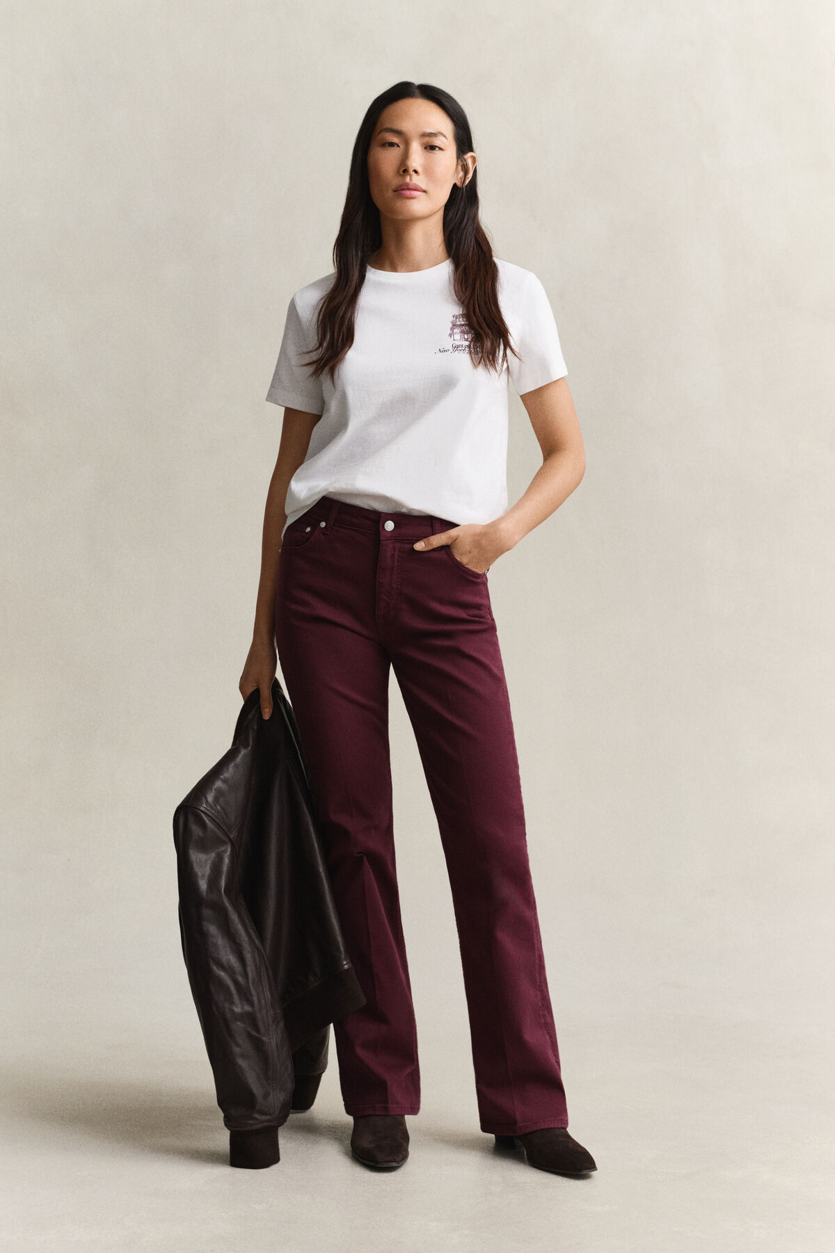 Slim Flared Color Jeans — DARKENED WINE