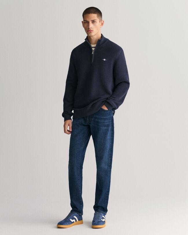 Textured Cotton Half-Zip Sweater