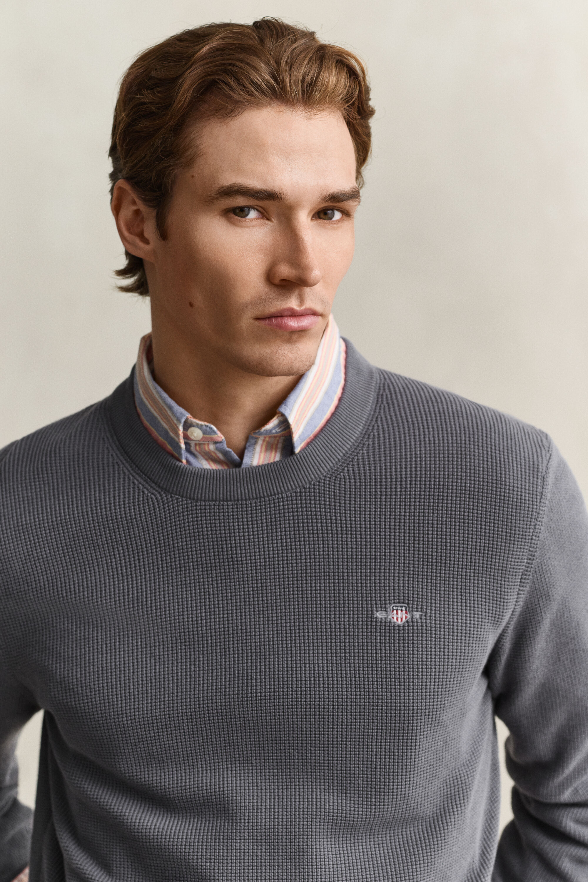 Textured Cotton Crew Neck Sweater