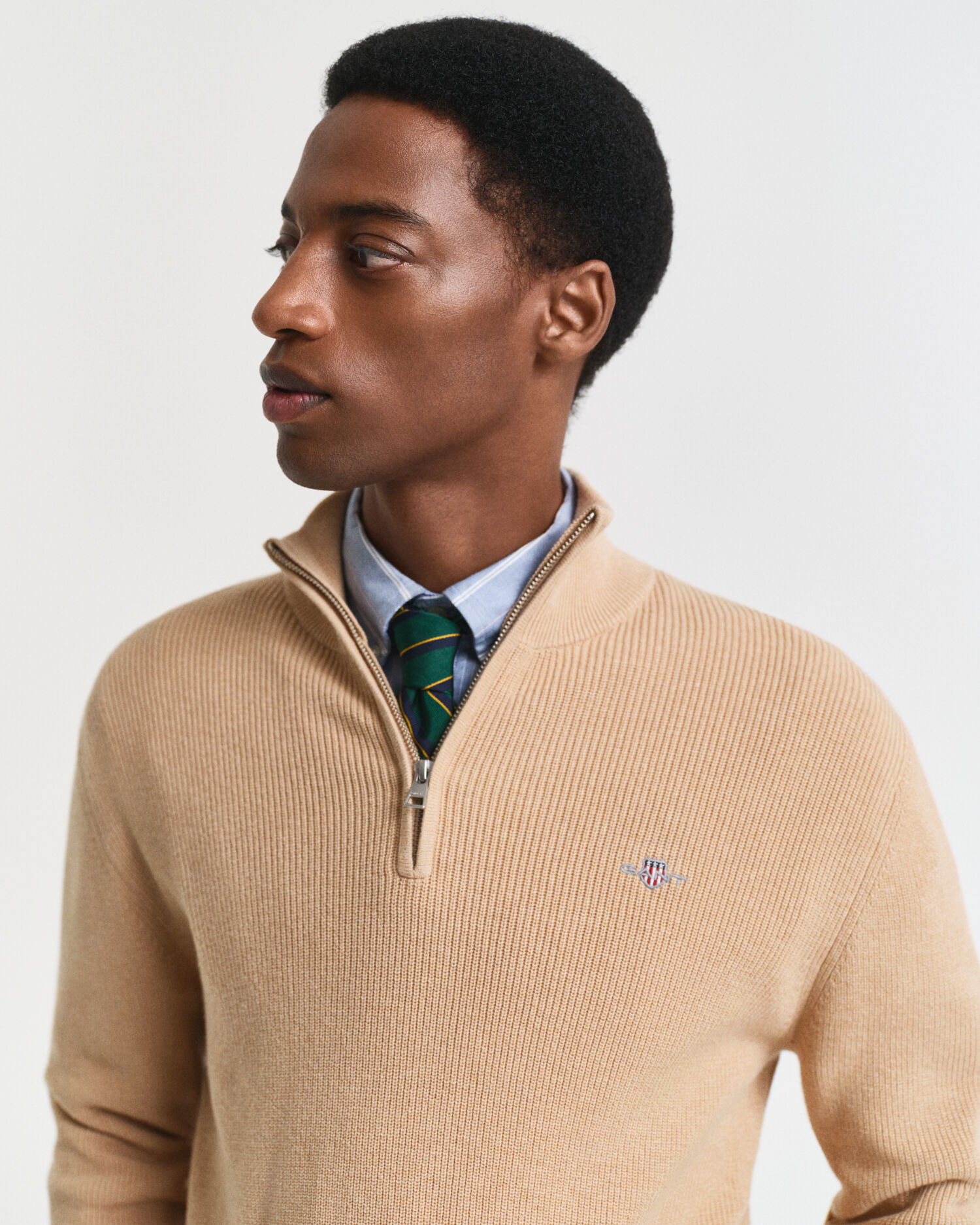 Ribbed Cotton Merino Wool Half-Zip Sweater - GANT
